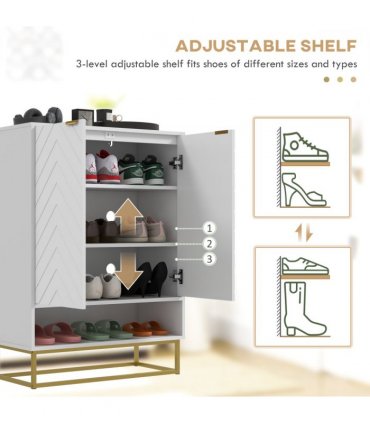 HOMCOM Shoe Cabinet with 2 Chevron Doors, Adjustable Shelf for 12 Pairs