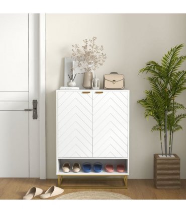 HOMCOM Shoe Cabinet with 2 Chevron Doors, Adjustable Shelf for 12 Pairs