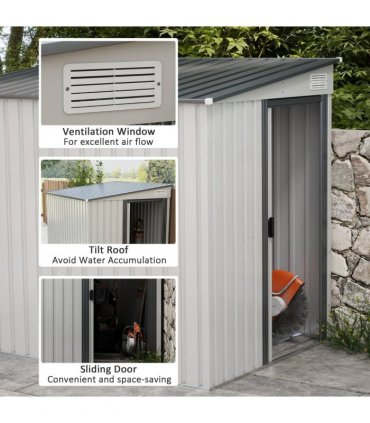 Outsunny 5 x 7FT Garden Shed with Foundation Lean to Metal Tool Shed White