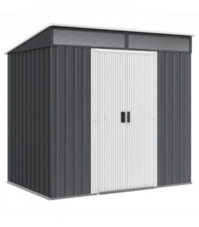 Outsunny 6.5x4FT Garden Shed with Foundation Lockable Metal Tool Shed Grey