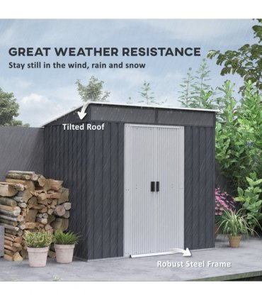 Outsunny 6.5x4FT Garden Shed with Foundation Lockable Metal Tool Shed Grey
