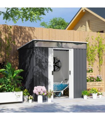 Outsunny 6.5x4FT Garden Shed with Foundation Lockable Metal Tool Shed Grey