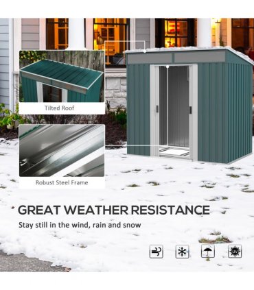 Metal Tool Shed Green Galvanized Steel 195W x 122D x 181.5Hcm 2m²