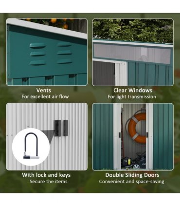 Metal Tool Shed Green Galvanized Steel 195W x 122D x 181.5Hcm 2m²