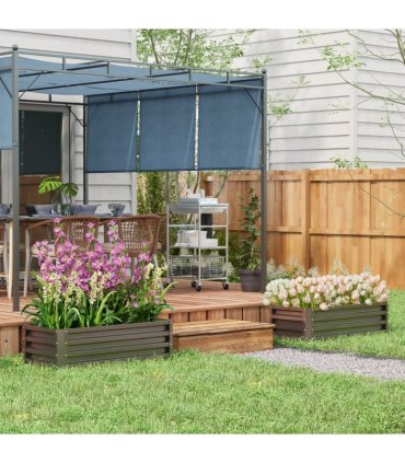 Outsunny Outdoor Planter Box, Steel Raised Garden Bed, Set of 2, Grey