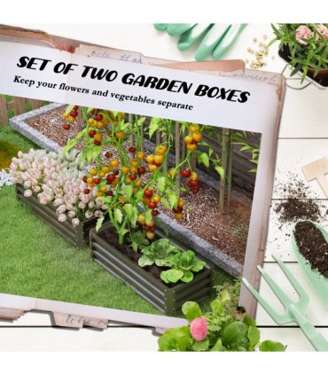 Outsunny Outdoor Planter Box, Steel Raised Garden Bed, Set of 2, Grey