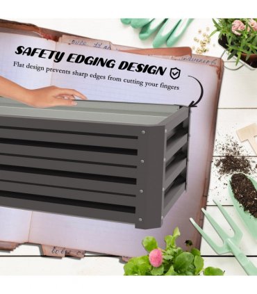 Outsunny Outdoor Planter Box, Steel Raised Garden Bed, Set of 2, Grey