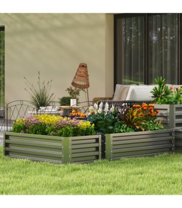 Outsunny Outdoor Planter Box, Steel Raised Garden Bed, Set of 2, Grey