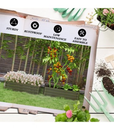 Outsunny Outdoor Planter Box, Steel Raised Garden Bed, Set of 2, Grey