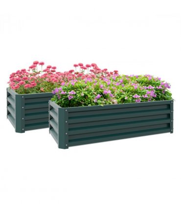 Outsunny Outdoor Planter Box, Steel Raised Garden Bed, Set of 2, Green