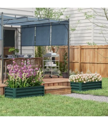 Outsunny Outdoor Planter Box, Steel Raised Garden Bed, Set of 2, Green