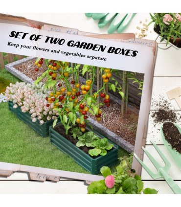Outsunny Outdoor Planter Box, Steel Raised Garden Bed, Set of 2, Green