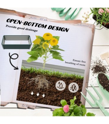 Outsunny Outdoor Planter Box, Steel Raised Garden Bed, Set of 2, Green