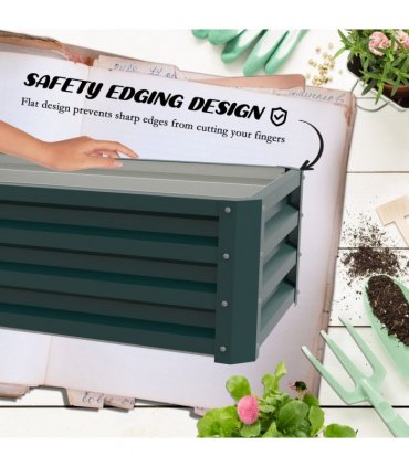 Outsunny Outdoor Planter Box, Steel Raised Garden Bed, Set of 2, Green