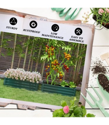 Outsunny Outdoor Planter Box, Steel Raised Garden Bed, Set of 2, Green