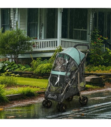 Pet Stroller for XS and S Dogs with Rain Cover - Green, 80L x 44.5W x 97Hcm