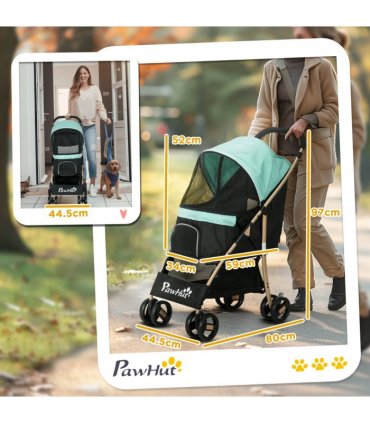 Pet Stroller for XS and S Dogs with Rain Cover - Green, 80L x 44.5W x 97Hcm