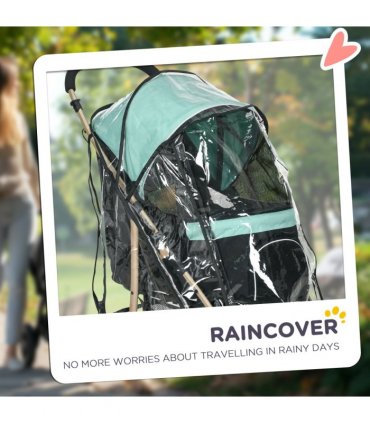 Pet Stroller for XS and S Dogs with Rain Cover - Green, 80L x 44.5W x 97Hcm