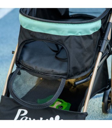 Pet Stroller for XS and S Dogs with Rain Cover - Green, 80L x 44.5W x 97Hcm