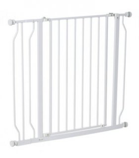 PawHut Dog Gate Wide Stair Gate with Door Pressure Fit, 75-95W cm, White