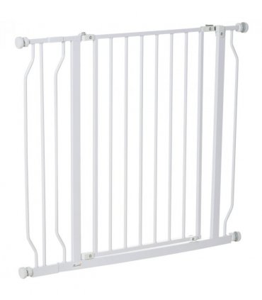 PawHut Dog Gate Wide Stair Gate with Door Pressure Fit, 75-95W cm, White