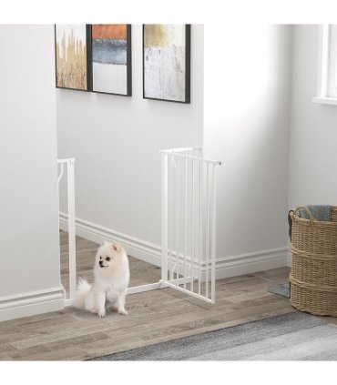PawHut Dog Gate Wide Stair Gate with Door Pressure Fit, 75-95W cm, White