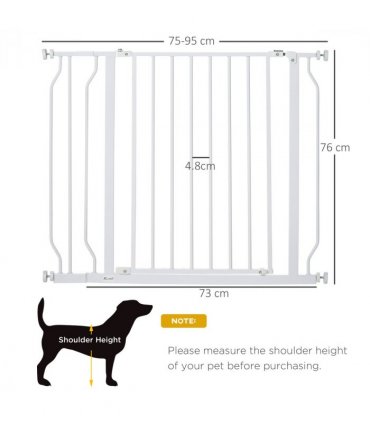 PawHut Dog Gate Wide Stair Gate with Door Pressure Fit, 75-95W cm, White