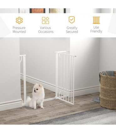 PawHut Dog Gate Wide Stair Gate with Door Pressure Fit, 75-95W cm, White
