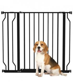 PawHut Dog Gate Wide Stair Gate with Door Pressure Fit, 75-95W cm, Black