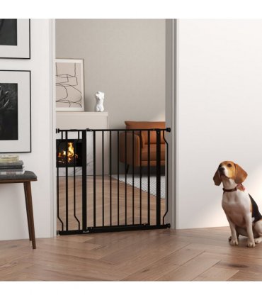 PawHut Dog Gate Wide Stair Gate with Door Pressure Fit, 75-95W cm, Black