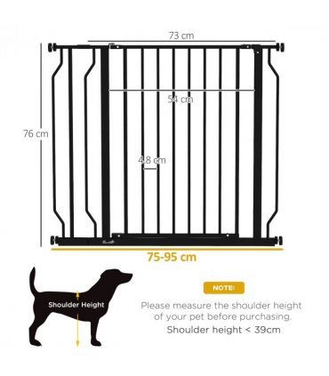PawHut Dog Gate Wide Stair Gate with Door Pressure Fit, 75-95W cm, Black