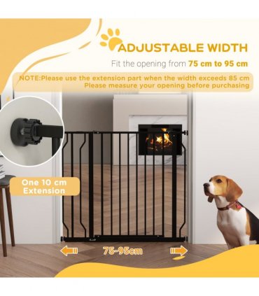 PawHut Dog Gate Wide Stair Gate with Door Pressure Fit, 75-95W cm, Black