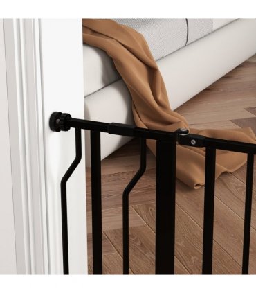 PawHut Dog Gate Wide Stair Gate with Door Pressure Fit, 75-95W cm, Black