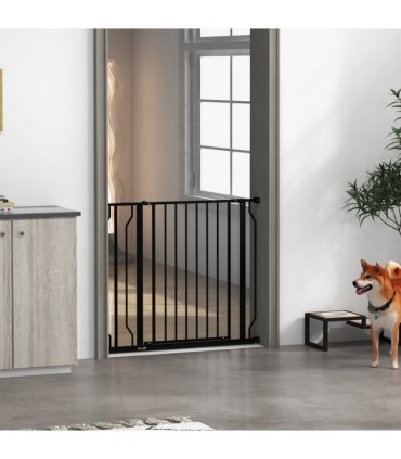 PawHut Dog Gate Wide Stair Gate with Door Pressure Fit, 75-95W cm, Black