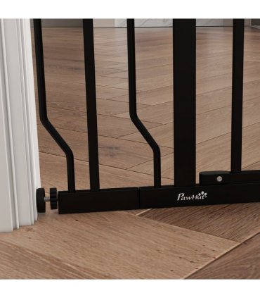 PawHut Dog Gate Wide Stair Gate with Door Pressure Fit, 75-95W cm, Black