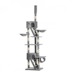 Cat Tree Light Grey 60L x45W x260Hcm Particle board, sisal, plush PawHut Floor