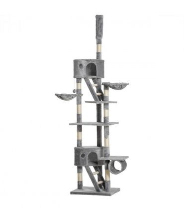 Cat Tree Light Grey 60L x45W x260Hcm Particle board, sisal, plush PawHut Floor