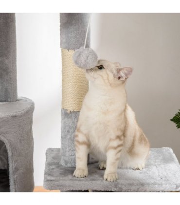 Cat Tree Light Grey 60L x45W x260Hcm Particle board, sisal, plush PawHut Floor