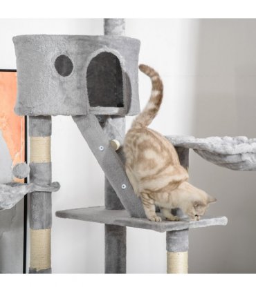 Cat Tree Light Grey 60L x45W x260Hcm Particle board, sisal, plush PawHut Floor