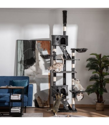 PawHut 240-260cm Floor to Ceiling Cat Tree with Scratching Posts - Dark Grey