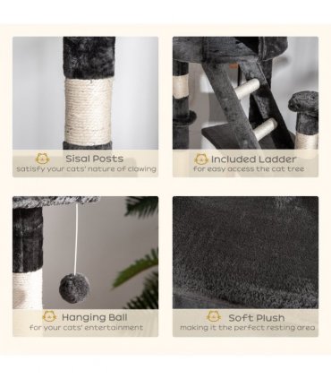 PawHut 240-260cm Floor to Ceiling Cat Tree with Scratching Posts - Dark Grey