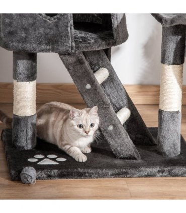 PawHut 240-260cm Floor to Ceiling Cat Tree with Scratching Posts - Dark Grey