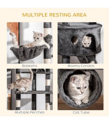 PawHut 240-260cm Floor to Ceiling Cat Tree with Scratching Posts - Dark Grey