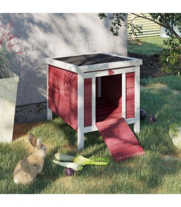 PawHut Wooden Rabbit Hutch Bunny Cage Guinea Pig House Pet Habitat Ferret Red