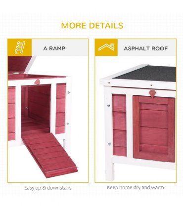 PawHut Wooden Rabbit Hutch Bunny Cage Guinea Pig House Pet Habitat Ferret Red