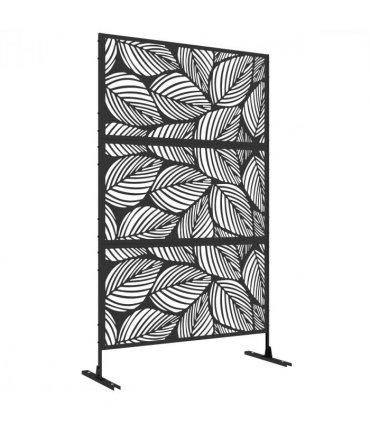Outsunny 6.5FT Metal Outdoor Privacy Screen Panel with Stand, Leaf Style