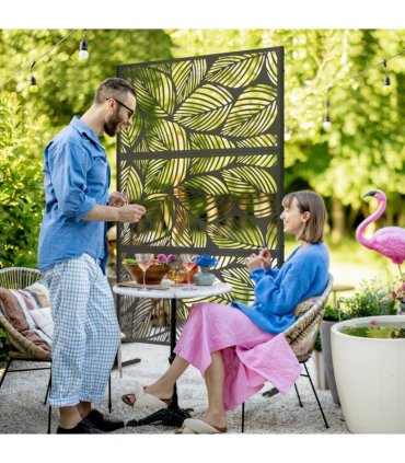 Outsunny 6.5FT Metal Outdoor Privacy Screen Panel with Stand, Leaf Style