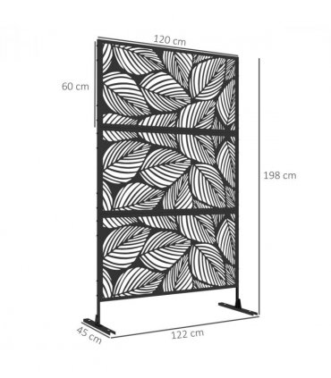 Outsunny 6.5FT Metal Outdoor Privacy Screen Panel with Stand, Leaf Style