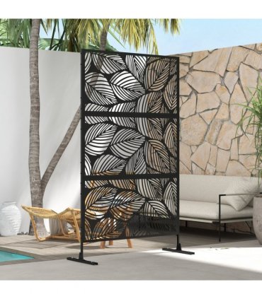 Outsunny 6.5FT Metal Outdoor Privacy Screen Panel with Stand, Leaf Style