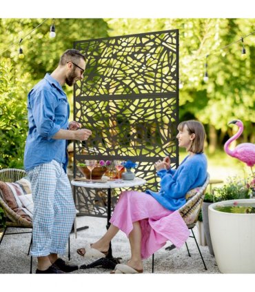 Outsunny 6.5FT Metal Outdoor Privacy Screen Panel with Stand, Twisted Lines